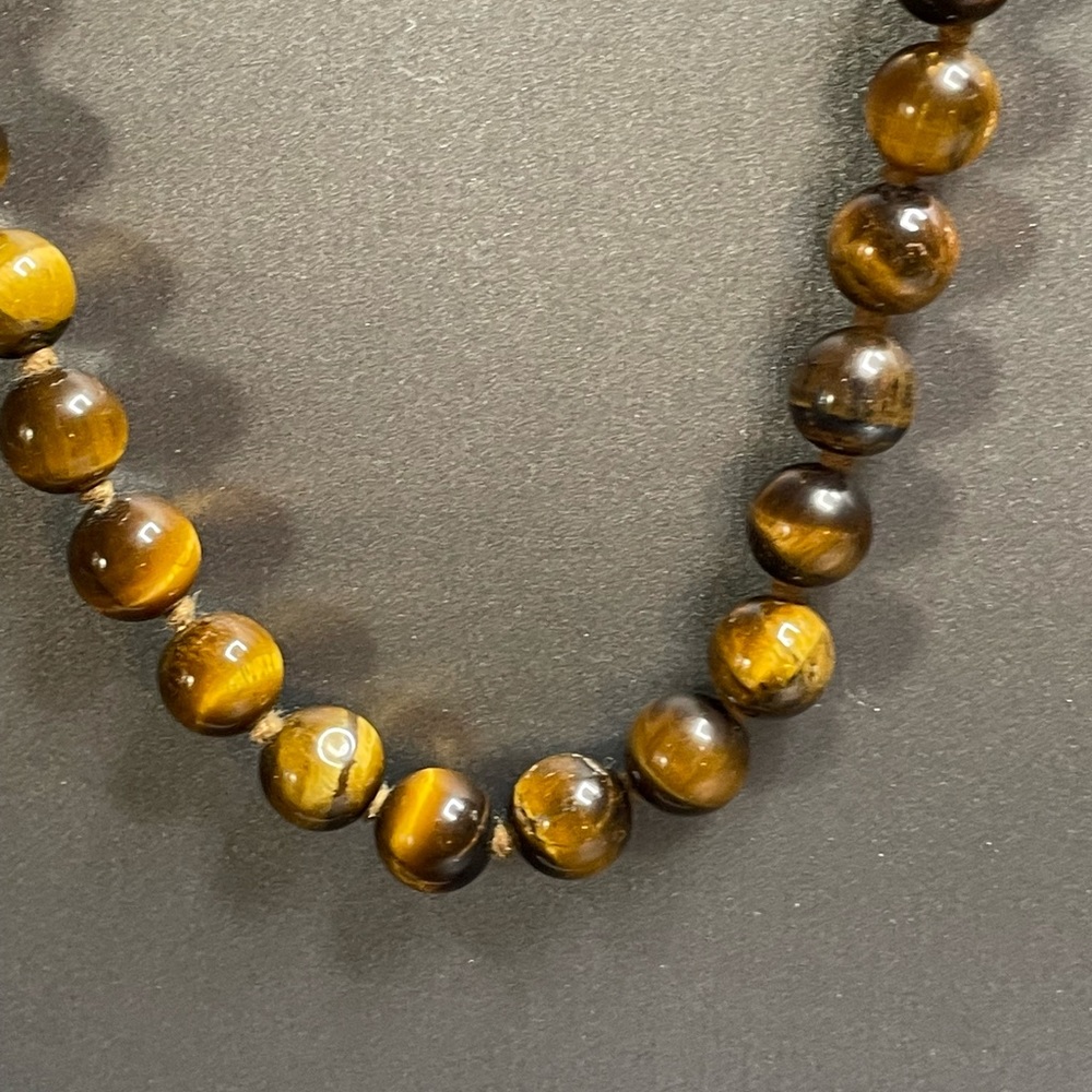 Vintage Tigers Eye Hand Knotted 10k Gold Clasp 25” Necklace Gorgeous Beads. - Picture 6 of 12